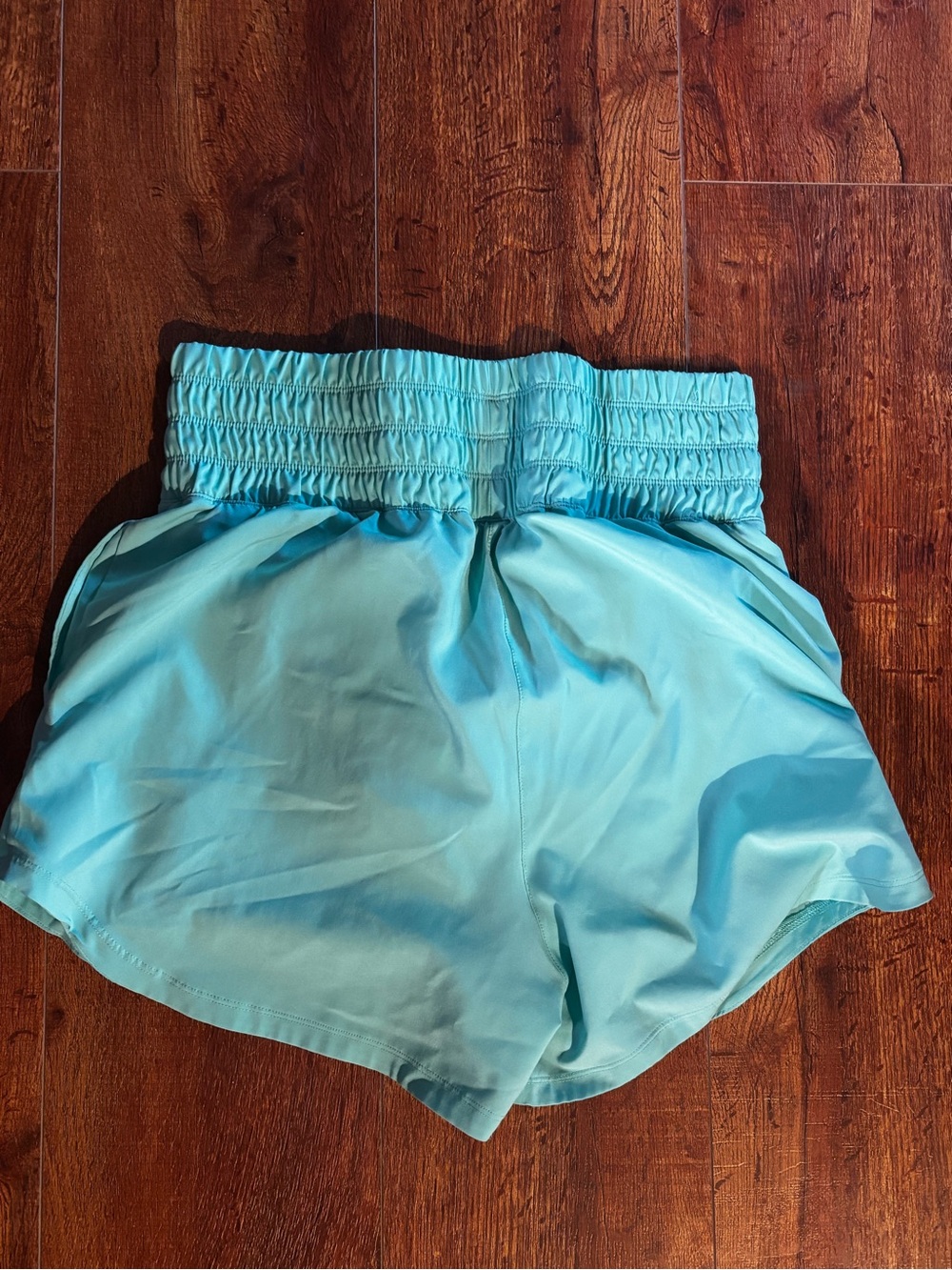 High-Waist Aqua Athletic Shorts with Smocked Waistband